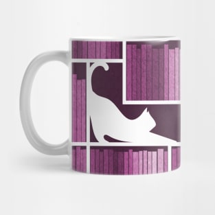 Rainbow bookshelf // monochromatic pink white shelf and library cats Mug